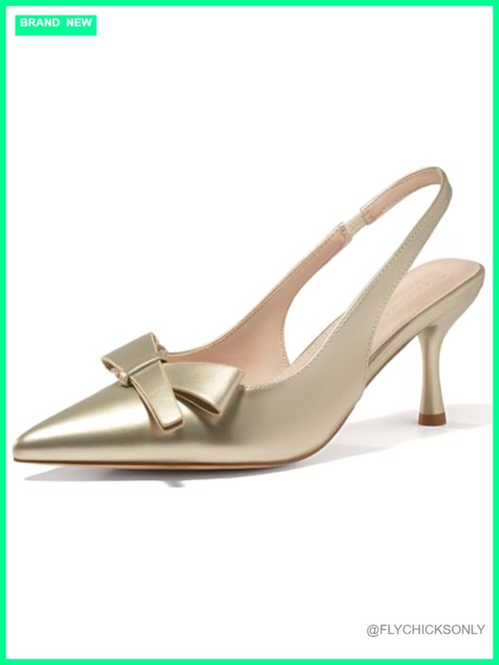 Womens Slingback Kitten Heels Pointed Toe Bow Pumps Office Dress Shoes